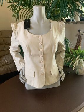 French Connection Porcelain Cream Poplin Pocket Top